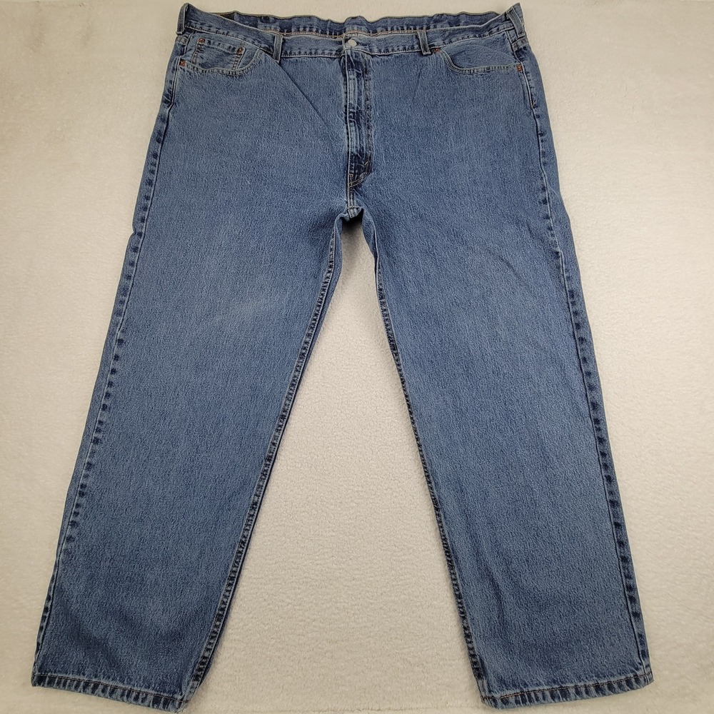 Levis 550 Jeans Mens 52x32 Blue Denim Relaxed Tapered Leg Water Less Distressed
